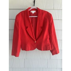 Vintage Christian‎ Dior Red Cropped 1980s Single Button Notched Lapel Jacket, M